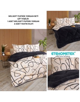 ETE HOMETEX ÇİFT KİŞİLİK LÜX WELSOFT YORGAN SETİ 195X215CM EFEKT ANTRASİT 8696474231963